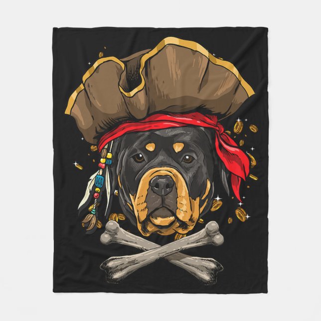 Cobertor De Velo Rottweiler Dog Pirate Jolly Roger Flag Crossbones  (Frente)