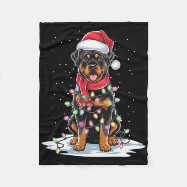 Cobertor De Velo Rottweiler Dog Santa Hat Christmas Tree Light Xmas (Frente)