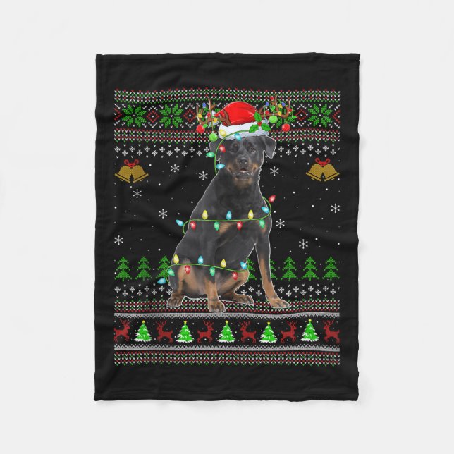 Cobertor De Velo Rottweiler Dog Ugly Christmas Sweaters Holiday San (Frente)
