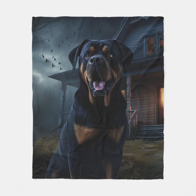 Cobertor De Velo Rottweiler Halloween Assustador  (Frente)