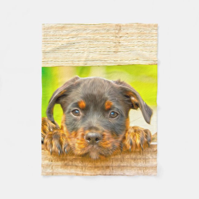 Cobertor De Velo Rottweiler Puppy Canino Água Cor Óleo Pintura (Frente)