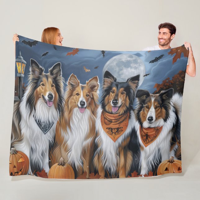 Cobertor De Velo Rough Collie Halloween Assustador (In Situ)