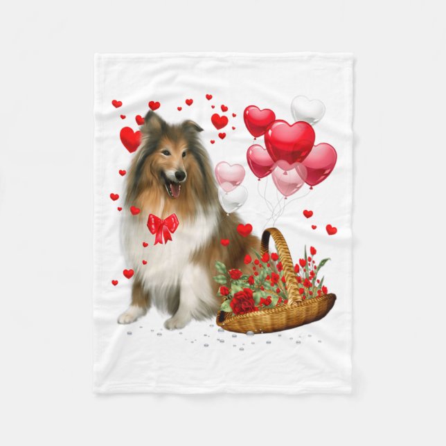 Cobertor De Velo Rough Collie Heart Balloon Happy Valentine Day Dog (Frente)