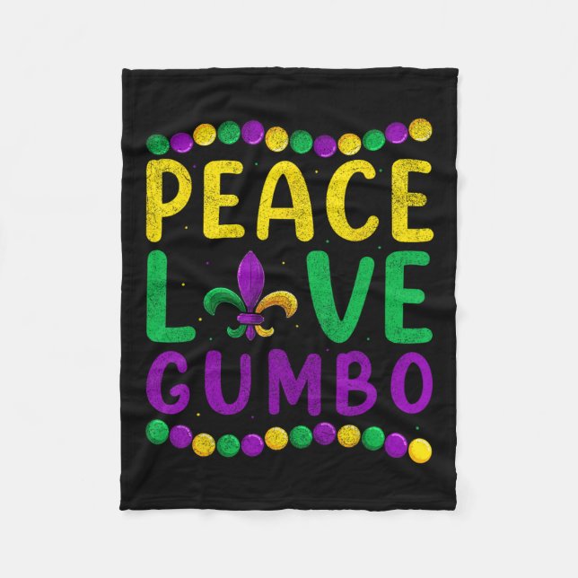 Cobertor De Velo Roupas de Carnaval Peace Love Gumbo  (Frente)
