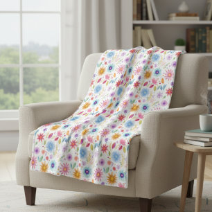 Cobertor De Velo Roxo Azul Rosa Boho Flor Silvestre