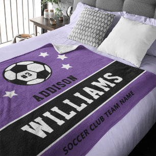 Cobertor De Velo Roxo de Futebol Personalizado Nome e Número