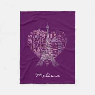 Cobertor De Velo Roxo de Paris   da torre Eiffel & das inscrição