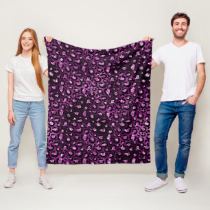 Cobertor De Velo Roxo Ombre & Preto Glam Glitter Pontos de Leopardo