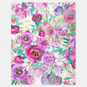 Cobertor De Velo Roxo Rosa Brilhante Colorido Chique Moderno Floral