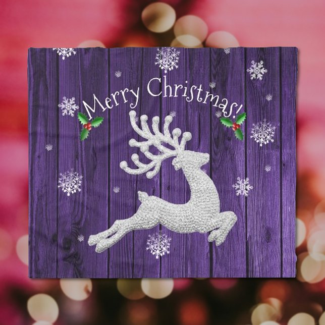 Cobertor De Velo Roxo Rústico Reindeer de Natal (Purple Rustic Christmas Reindeer Fleece Blanket)