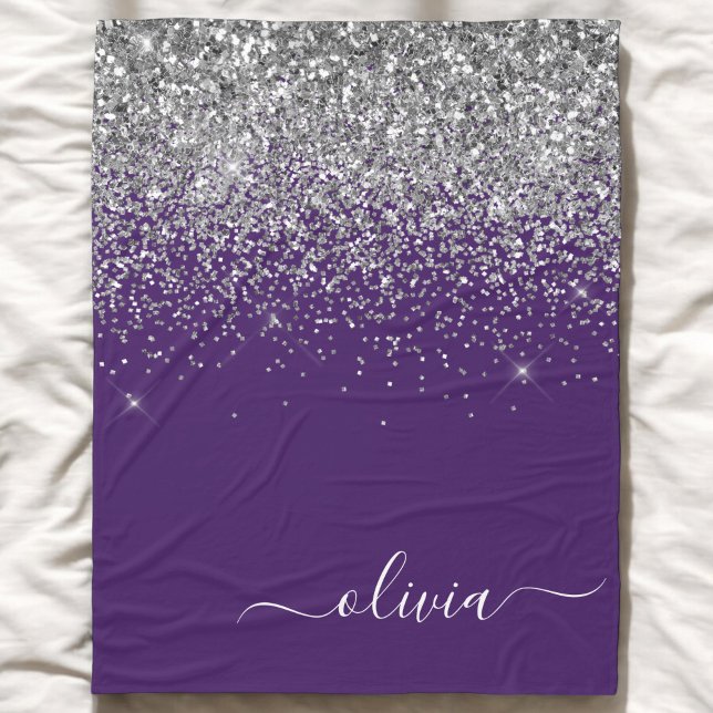 Cobertor De Velo Roxo Silver Glitter Girly Glam Monograma (Criador carregado)