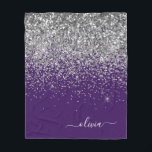 Cobertor De Velo Roxo Silver Glitter Girly Monographic Nome<br><div class="desc">Silver e Purple Faux Sparkle Monogramas Nome e Folheto Inicial. Isto faz o doce e perfeito aniversário de 16 anos,  casamento,  chá de panela,  aniversário,  chá de fraldas ou festa de solteira presente para alguém que ama luxo de luxo e estilos quíticos.</div>