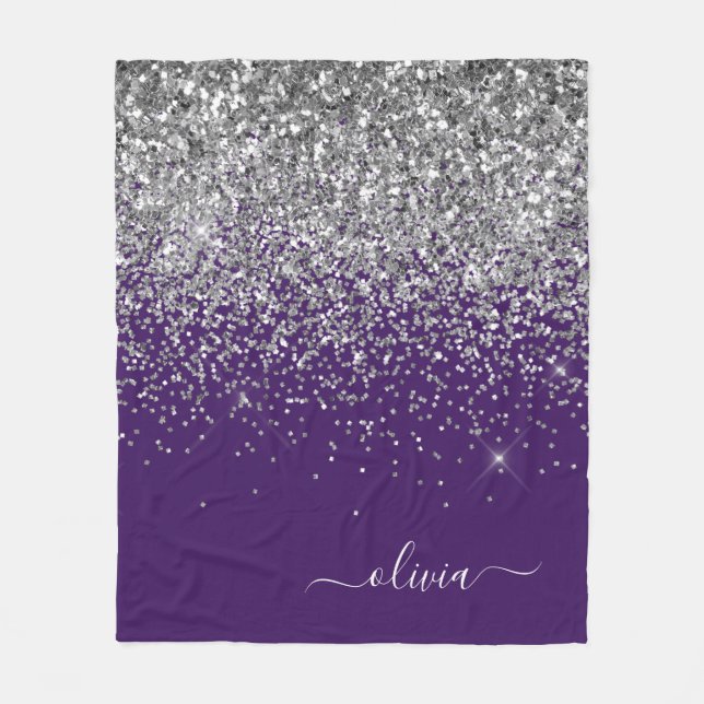 Cobertor De Velo Roxo Silver Glitter Girly Monographic Nome (Frente)
