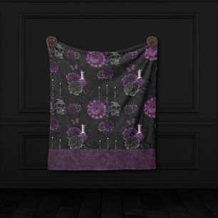 Cobertor De Velo Roxo Zodiac Magic   Rosas de crânio gótico em am