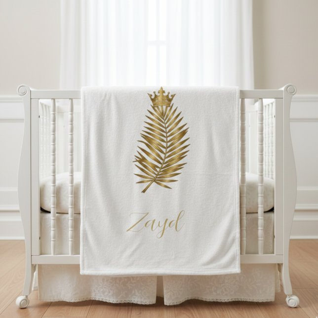 Cobertor De Velo Royal Gold Palm Leaf & Crown Custom Baby Blanket - (Criador carregado)