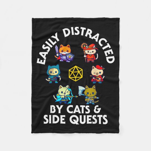 Cobertor De Velo Rpg Gamer Cats Side Quest Funny Nerd Adhd Cat Men  (Frente)
