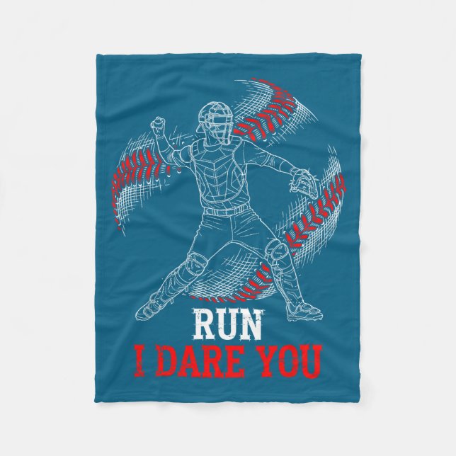 Cobertor De Velo Run I Dare You Funny Baseball Catcher Graphic Play (Frente)