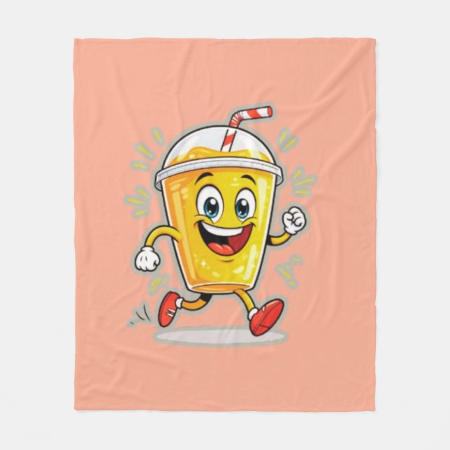 Cobertor De Velo **Running Juice Cup Cartoon – Fun Street Drink Cha (Frente)