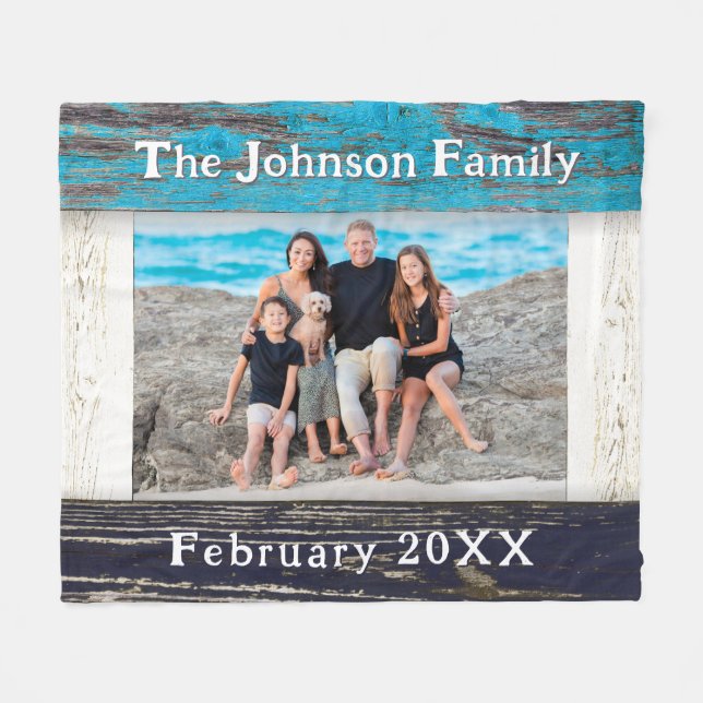 Cobertor De Velo Rustic Blue Wood Frame Family Name  (Frente (Horizontal))