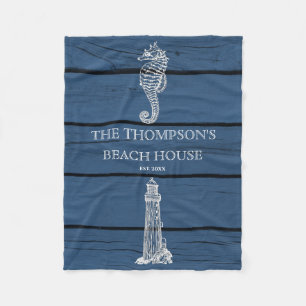 Cobertor De Velo Rustic Blue Wood Sea Lighthouse Beach House