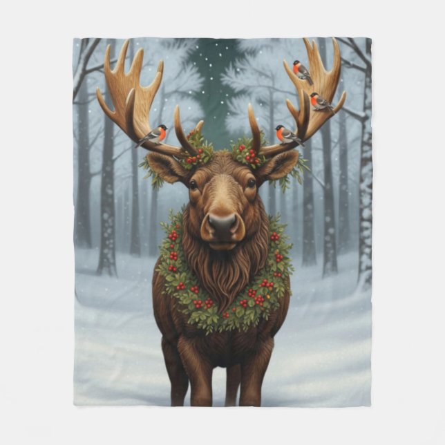 Cobertor De Velo Rustic Christmas moose winter woodland forest  (Frente)