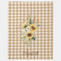Rustic Fall Sunflower Brown Gingham Personalizado