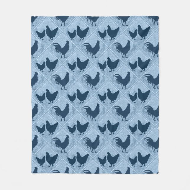 Cobertor De Velo Rustic Farmhouse Hen Pattern – In Blue  (Frente)