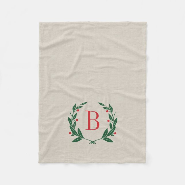 Cobertor De Velo Rustic Holiday Laurel Wreath Monograma (Frente)