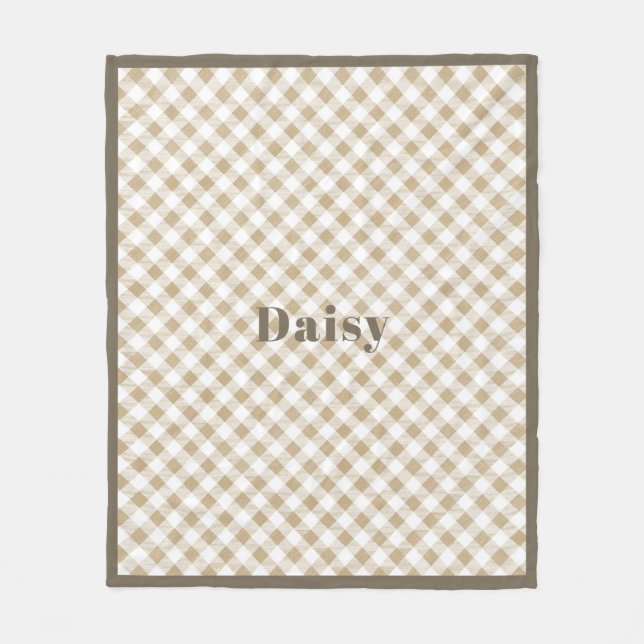 Cobertor De Velo Rustic Neutral Beige Gingham Xadrez Name (Frente)