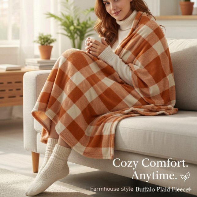 Cobertor De Velo Rustic Orange & Cream Buffalo Farmhouse Xadrez (Criador carregado)