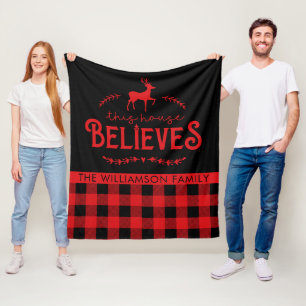Cobertor De Velo Rustic Red and Black Buffalo Check Family Name