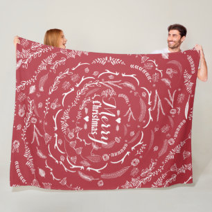 Cobertor De Velo Rustic Red Felry Natal Antler Leaf Patterno