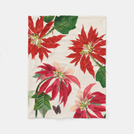 Cobertor De Velo Rustic Red Watercolor Poinsettia Floral Greenery