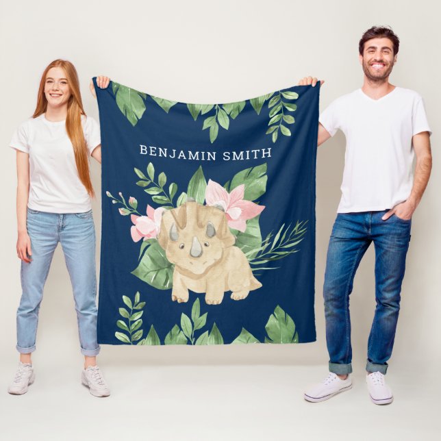 Cobertor De Velo Rústico Aquarela Selva Tricerátops Dinossauro Cint (In Situ)