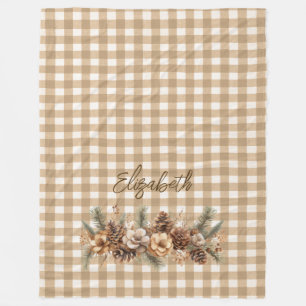 Cobertor De Velo Rústico Pinho Queda Cones Brown Gingham Personaliz