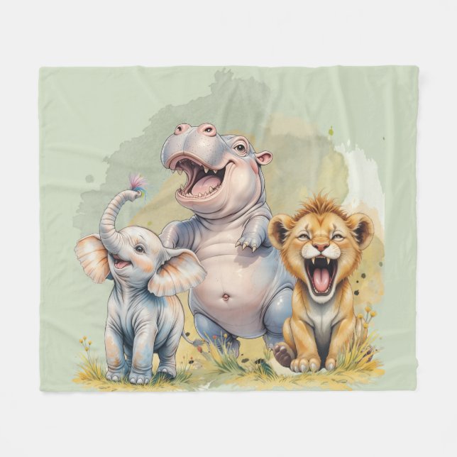 Cobertor De Velo Safari Animal Lion Hippo Elepher (Frente (Horizontal))