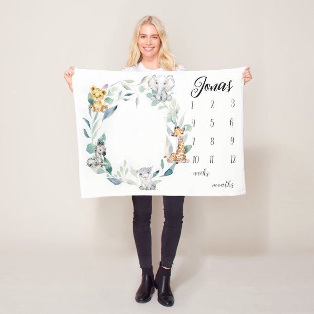 Cobertor De Velo Safari Animal Milestone Blanket para Meninos, Wate (In Situ)