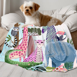 Cobertor De Velo Safari animals jungle birthday watercolor girl