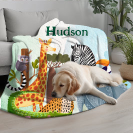 Cobertor De Velo Safari animals jungle birthday watercolor kid