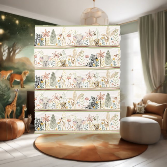 Cobertor De Velo Safari Lion Zebra Elephage Foliage Baby Boy (Criador carregado)