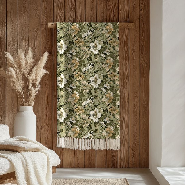 Cobertor De Velo Sage Green Blanket Elegant Gold Floral Accent (Sage Green Blanket Elegant Gold Floral Accent)
