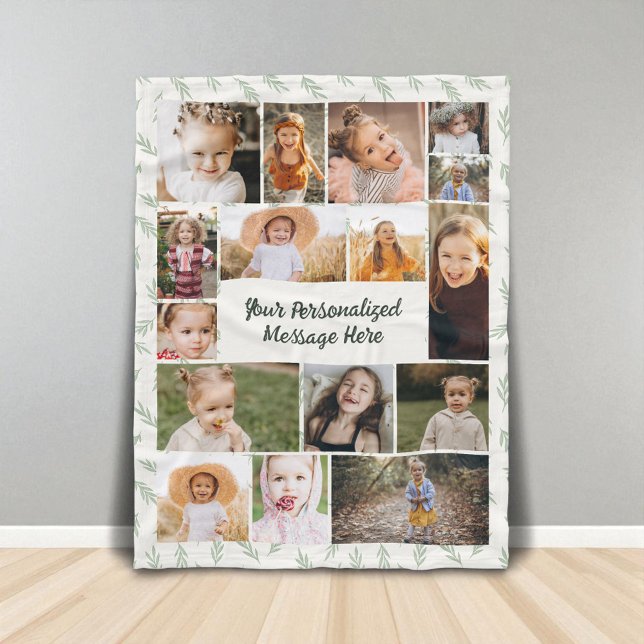 Cobertor De Velo Sage Green Botanical 16 Photo Collage  (Criador carregado)