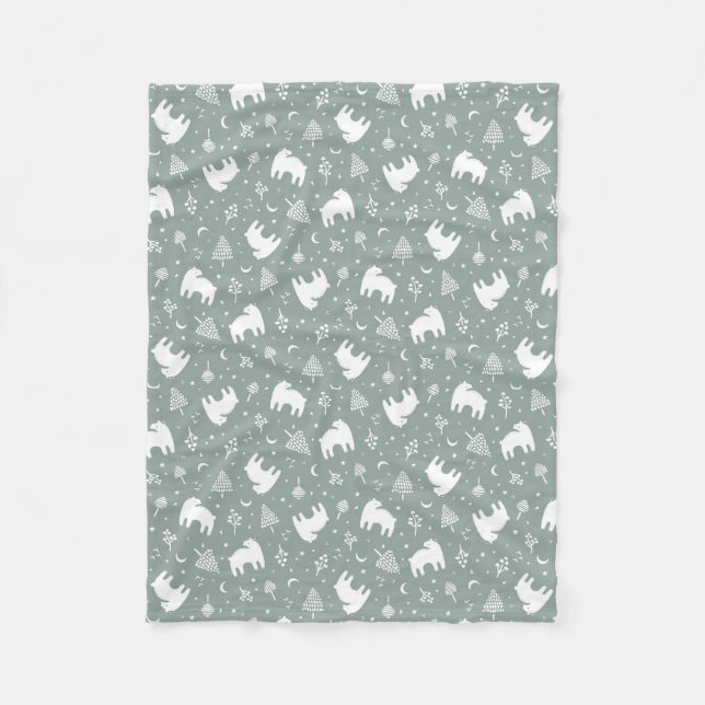 Cobertor De Velo Sage Green Woodland Baby Bears (Frente)