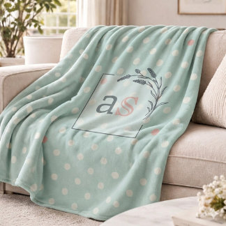 Cobertor De Velo Sage Polka Dot Monogram Throw Elegant Wedding Gift