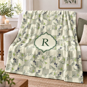 Cobertor De Velo Sage Verde Padrão Oliva Monograma em Aquarela