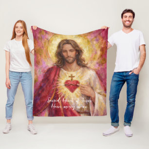 Cobertor De Velo Sagrado Coração Jesus Pintura Artística Impasto Ro