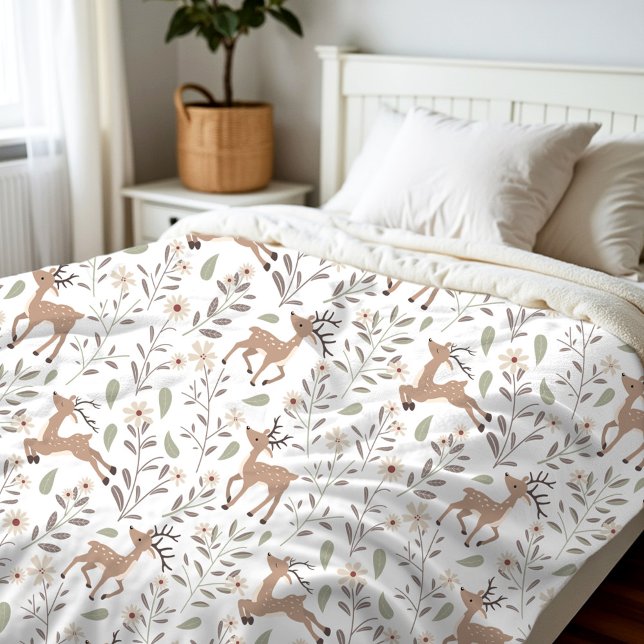 Cobertor De Velo Sala de Crianças Neutrais do Cerrado Woodland Bran (Cute Deer Woodland Neutral Nursery Kids Room White Fleece Blanket)