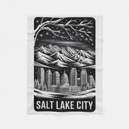 Cobertor De Velo Salt Lake City Skyline Black and White Woodcut 