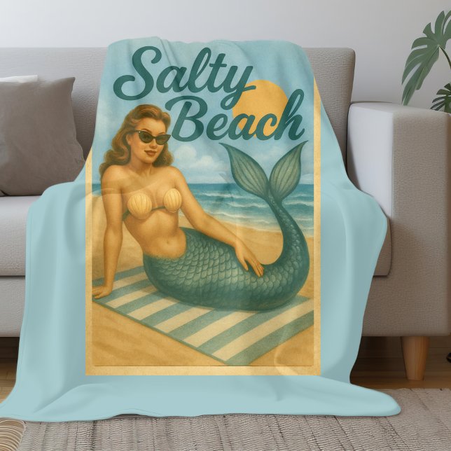 Cobertor De Velo Salty Beach Retro Pin-Up Mermaid Art Funny Coastal (Criador carregado)