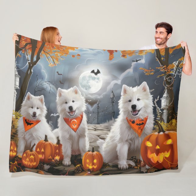 Cobertor De Velo Samoyed Halloween Assustador (In Situ)
